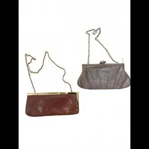 Vintage Jessica McClintock Snake Embossed &Gold  Metallic Clutch Set